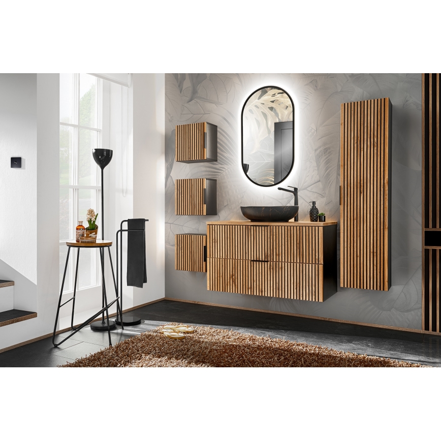 COMAD XILO BLACK WOTAN 82-80-D-2S - Meuble sous-vasque de salle de bains XILO 57x80,2 cm noir, finition chêne Wotan