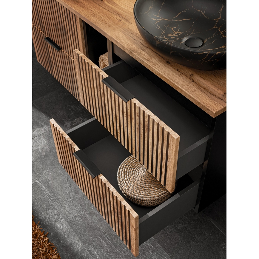 COMAD XILO BLACK WOTAN 82-80-D-2S - Wastafelonderkast XILO 57x80,2 cm zwart/Wotan eiken
