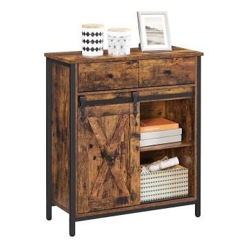 Commode avec portes coulissantes et tiroirs FIRA marron/noir