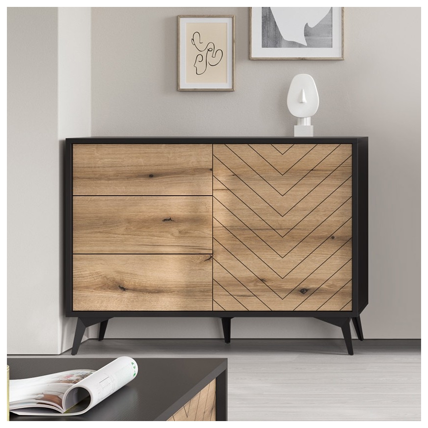 Commode DIAMANT 77x104 cm noir/chêne evoke