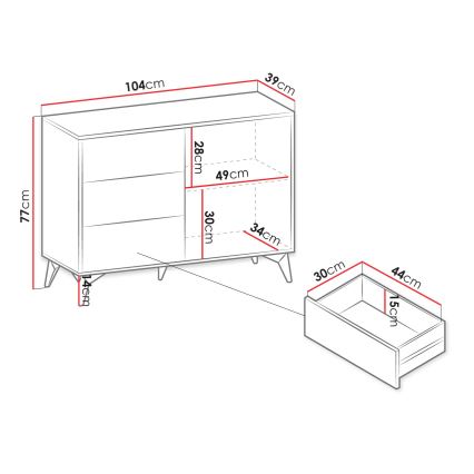 Commode DIAMANT 77x104 cm noir/chêne evoke