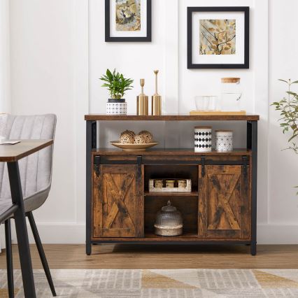 Commode FIRA 100x80x33 cm à portes coulissantes, marron/noir