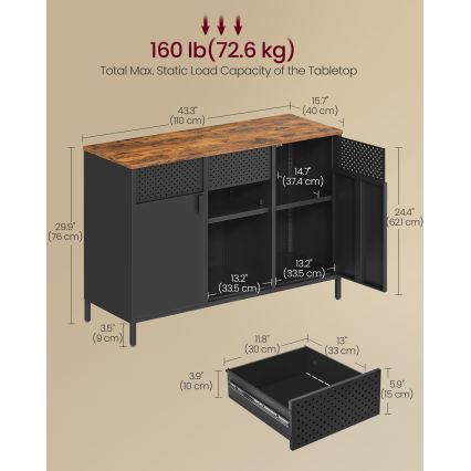 Commode FIRA 110x40 cm noire/marron