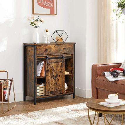 Commode avec portes coulissantes et tiroirs FIRA marron/noir