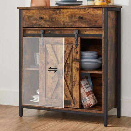 Commode avec portes coulissantes et tiroirs FIRA marron/noir