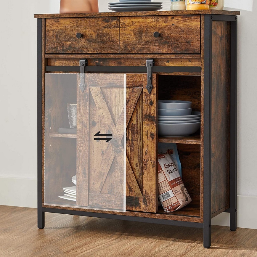 Commode avec portes coulissantes et tiroirs FIRA marron/noir