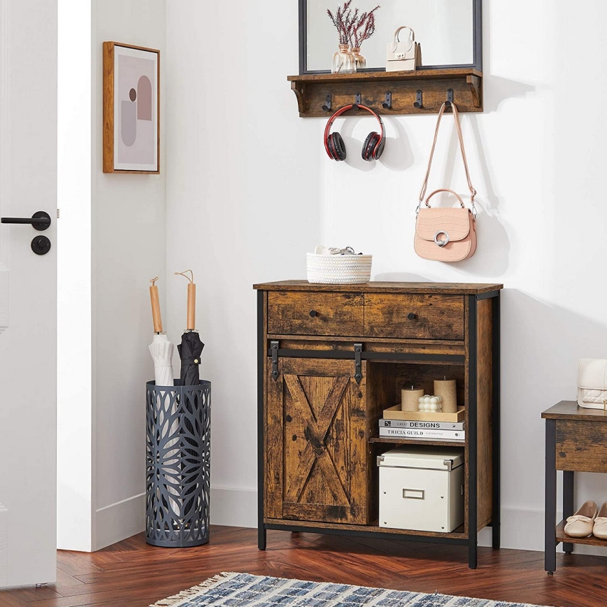 Commode avec portes coulissantes et tiroirs FIRA marron/noir