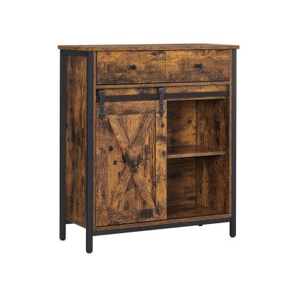 Commode avec portes coulissantes et tiroirs FIRA marron/noir