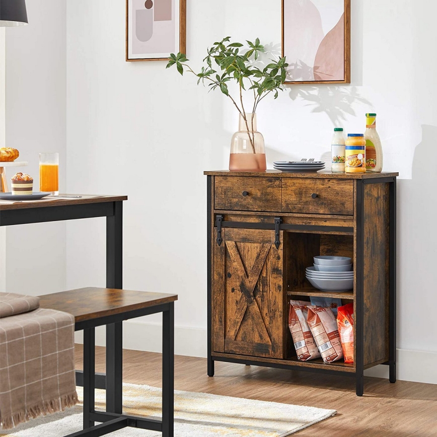 Commode avec portes coulissantes et tiroirs FIRA marron/noir