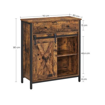 Commode avec portes coulissantes et tiroirs FIRA marron/noir