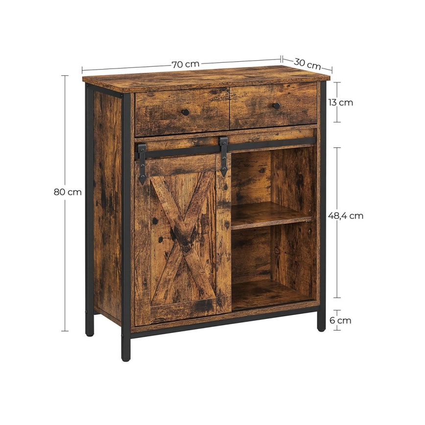 Commode avec portes coulissantes et tiroirs FIRA marron/noir