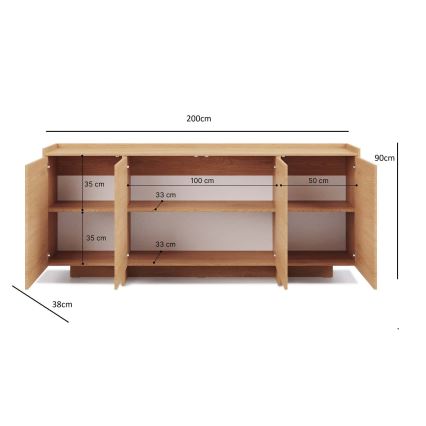 Commode KEMI 200 x 90 x 38 cm en chêne Cremona