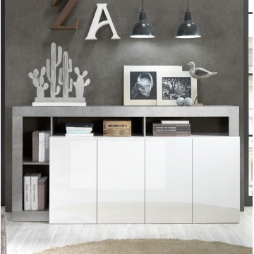 Commode LENOR 184 x 93 x 42 cm blanche/grise aspect béton
