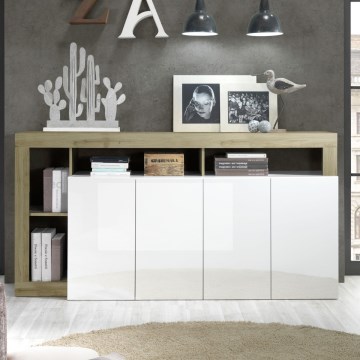 Commode LENOR 184x93x42 cm blanche/chêne clair