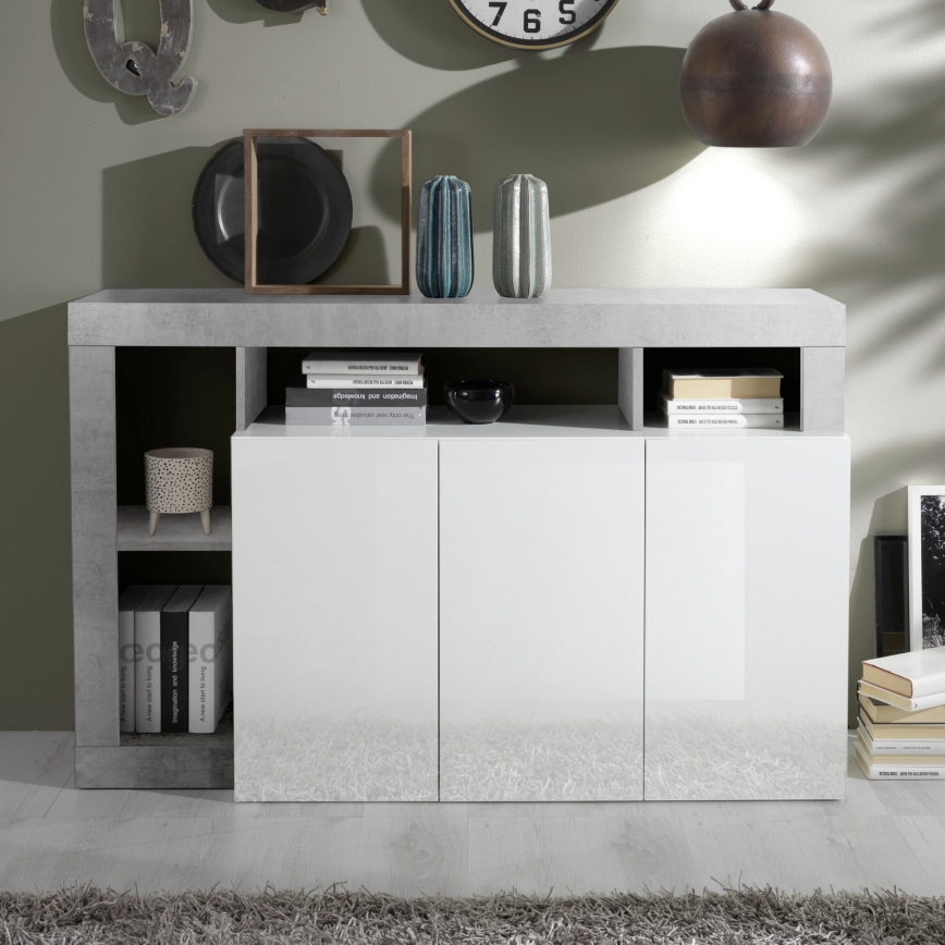 Commode LENOR blanc/gris effet béton