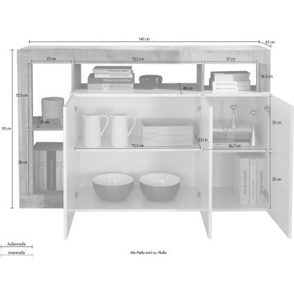 Commode LENOR blanc/gris effet béton