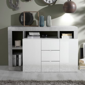 Commode LENOR blanc/gris effet béton