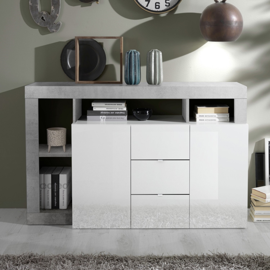 Commode LENOR blanc/gris effet béton