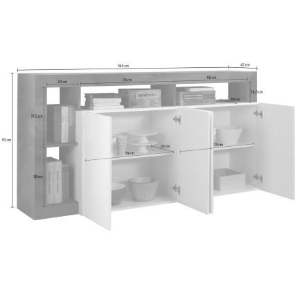 Commode LENOR blanc/gris effet béton