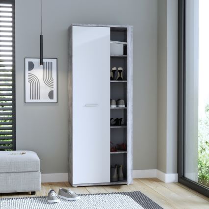 Commode/Meuble à chaussures SIMO blanc/gris béton