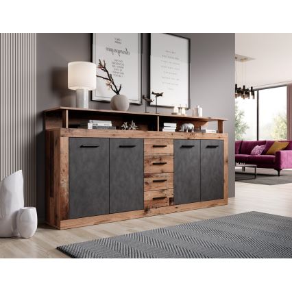 Commode RUNA 190x96x32 cm brun foncé/anthracite