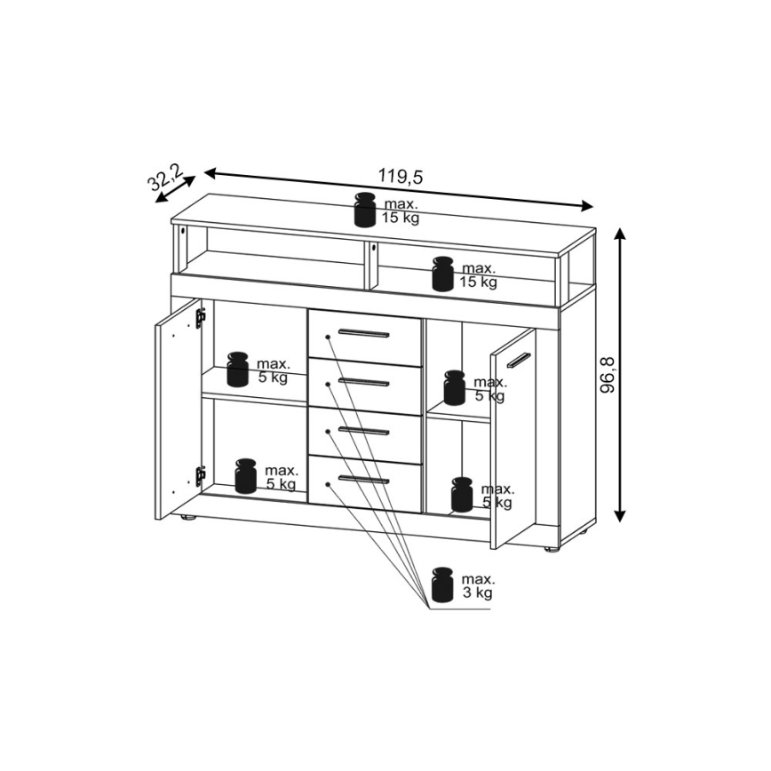 Commode RUNA chêne sonoma/blanc