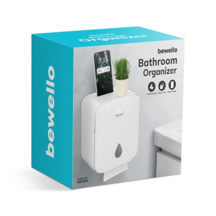 Compact badkamerkastje met toiletrolhouder 22 x 20,5 cm wit