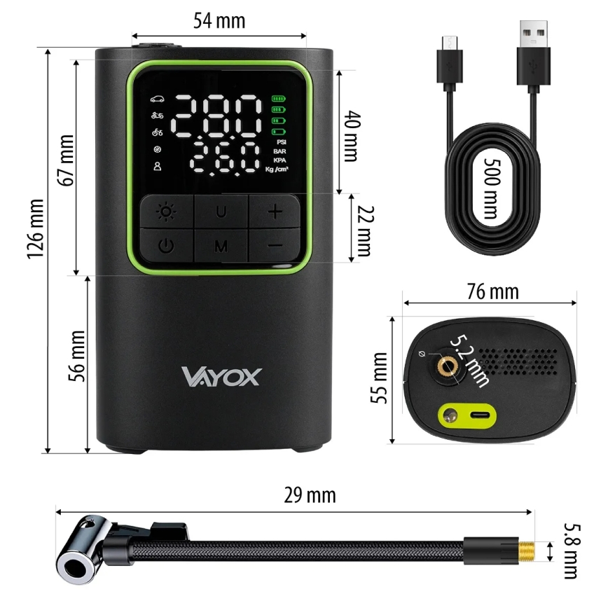 Compresseur d'air de poche numérique 5V 4000 mAh — noir