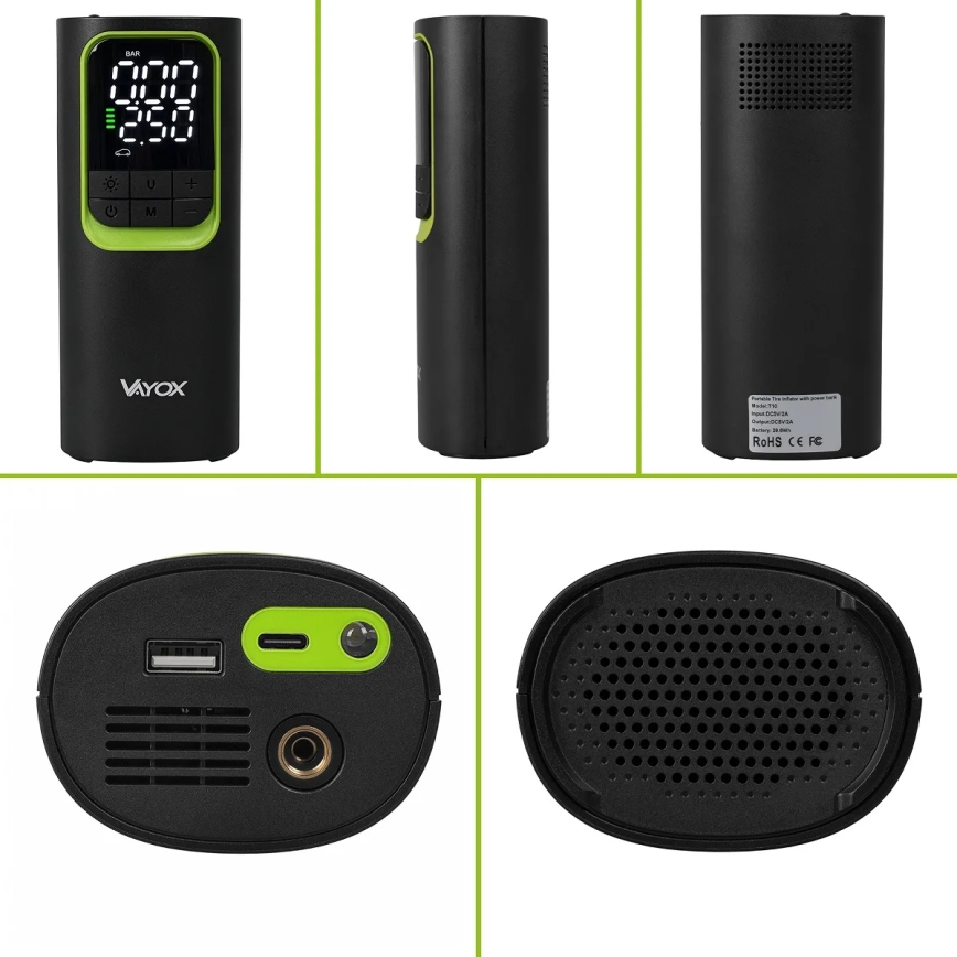 Compresseur d'air numérique de poche 5V 8000 mAh, noir