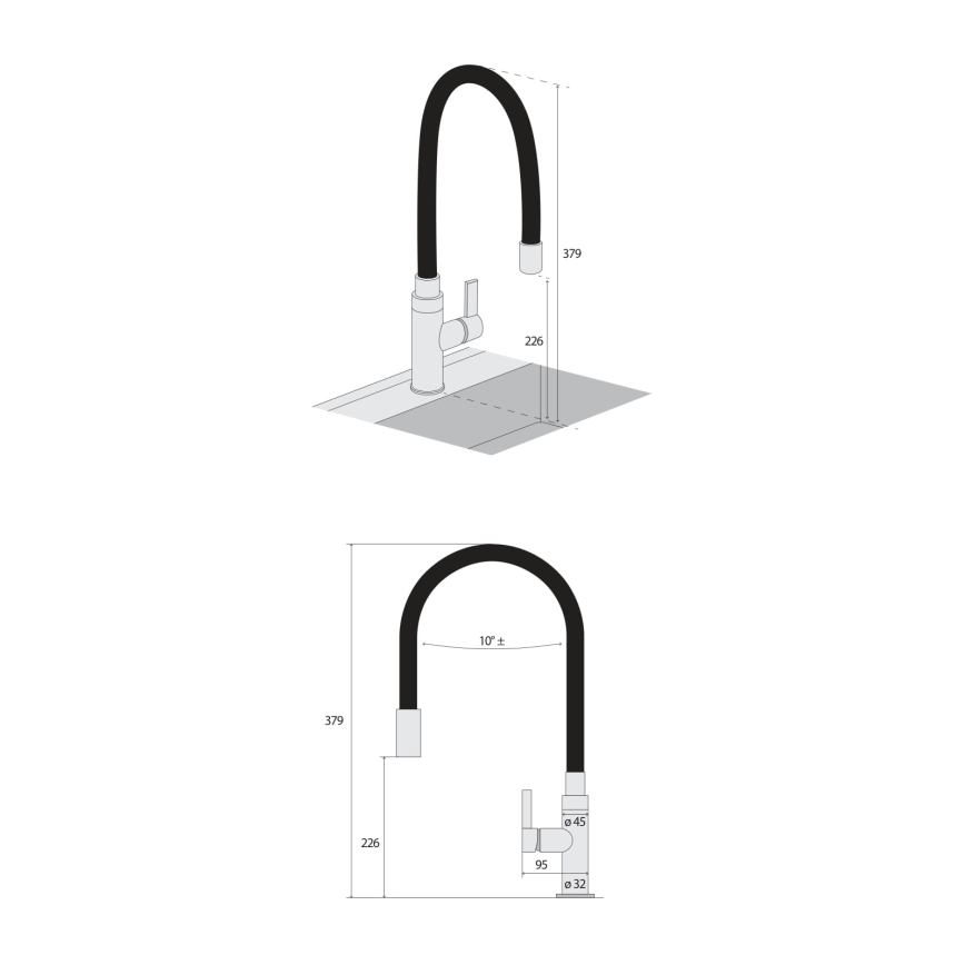 Concept BDC7138 - Mitigeur d'évier à bec flexible, chrome brillant/noir