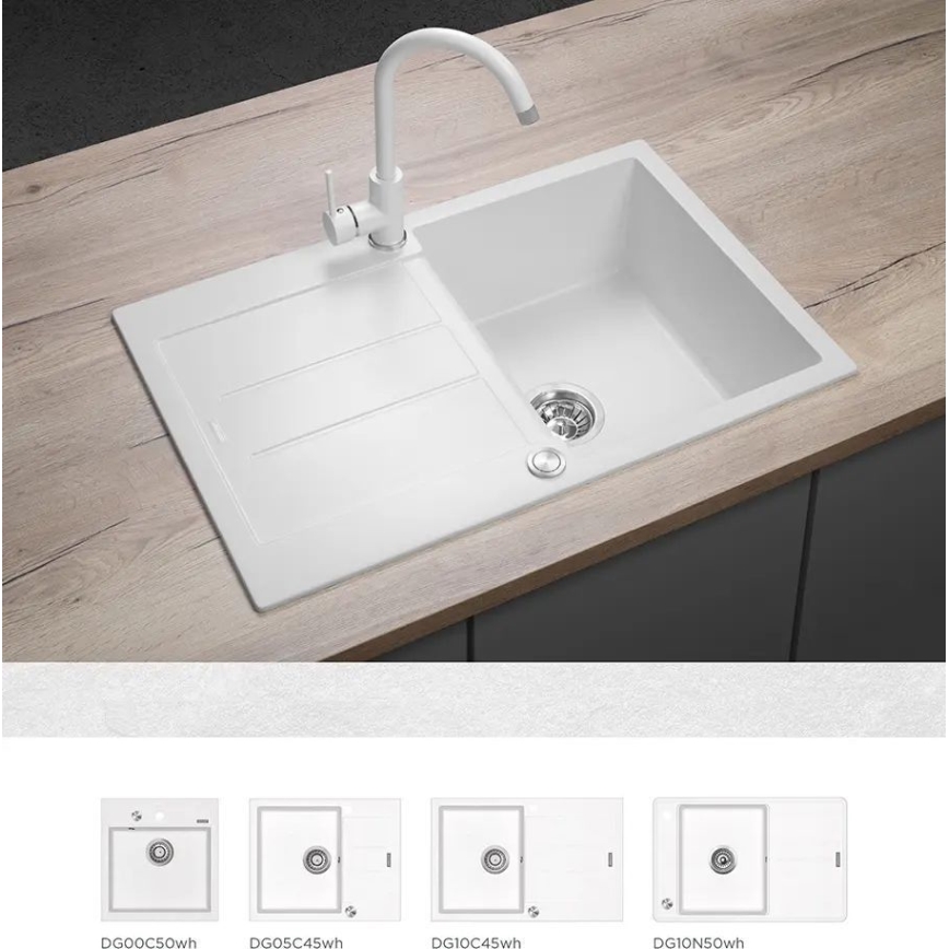 Concept BDG3334WH - Keukenkraan 33,5 cm graniet/wit