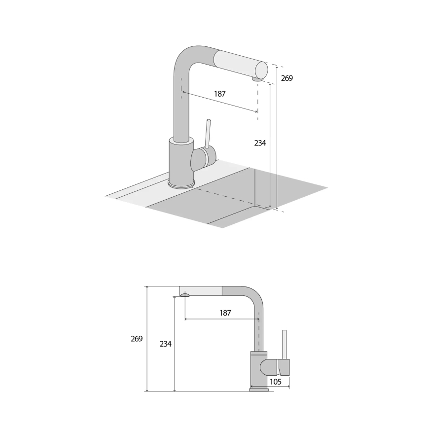 Concept BDG4527BC - Keukenkraan met uittrekbare sproeikop, 26,9 cm, graniet/zwart