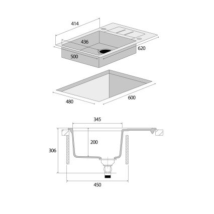 Concept DG05C45BC - Keukenspoelbak CUBIS 50 x 62 cm graniet/zwart