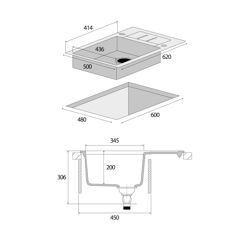 Concept DG05C45WH - Keukenspoelbak CUBIS 50x62 cm graniet/wit