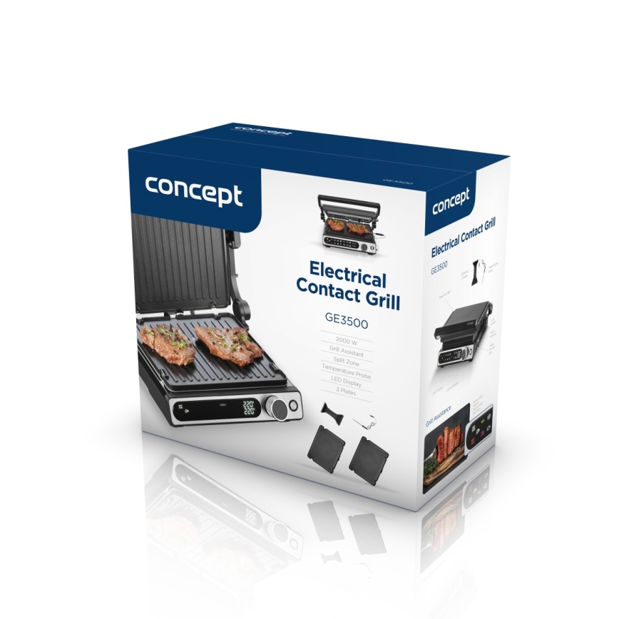 Concept ge3500 - Contactgrill met temperatuursonde 2000W/230V zwart