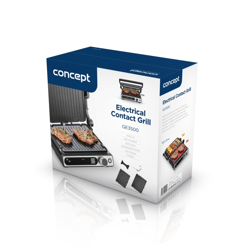 Concept ge3500 - Contactgrill met temperatuursonde 2000W/230V zwart