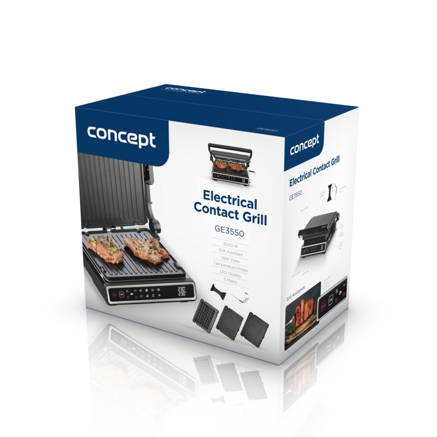 Concept ge3550 - Contactgrill met temperatuursonde 2000W/230V zwart
