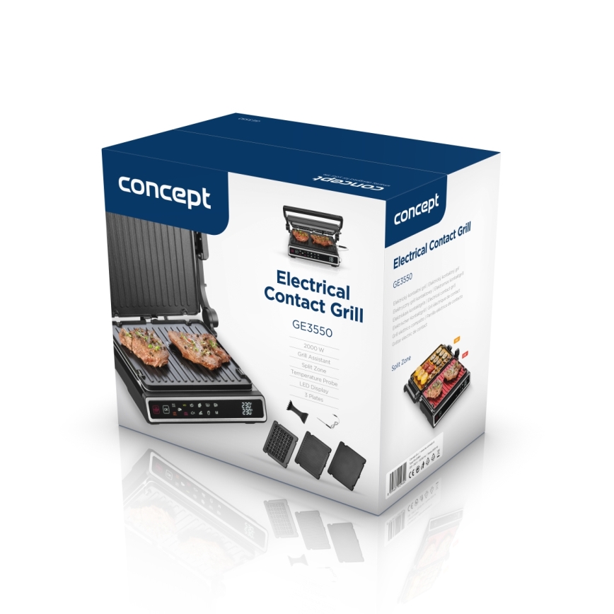 Concept ge3550 - Contactgrill met temperatuursonde 2000W/230V zwart