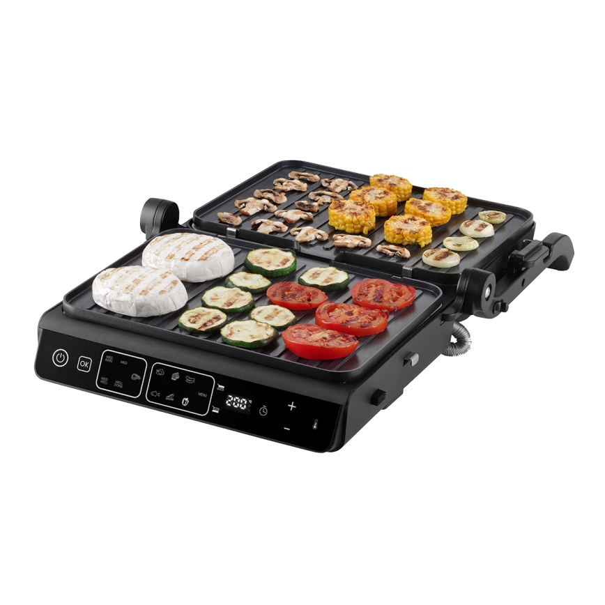 Concept ge3600 - Contactgrill met temperatuursonde GLASS 2000W/230V zwart