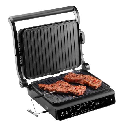 Concept ge3600 - Contactgrill met temperatuursonde GLASS 2000W/230V zwart
