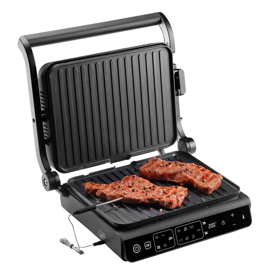 Concept ge3600 - Contactgrill met temperatuursonde GLASS 2000W/230V zwart