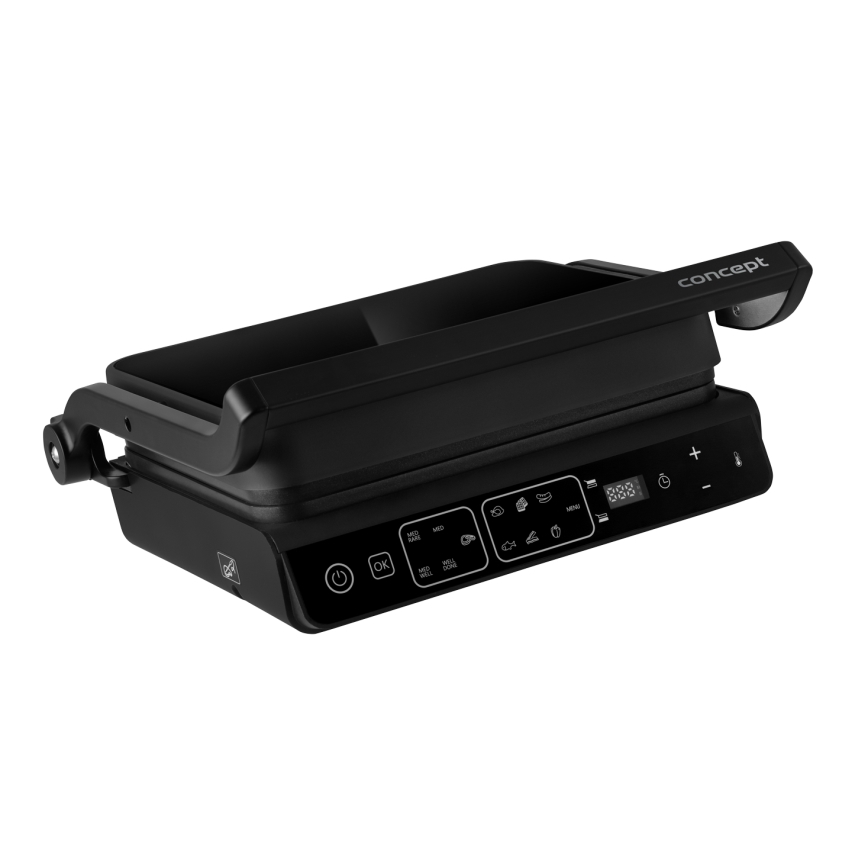 Concept ge3600 - Contactgrill met temperatuursonde GLASS 2000W/230V zwart
