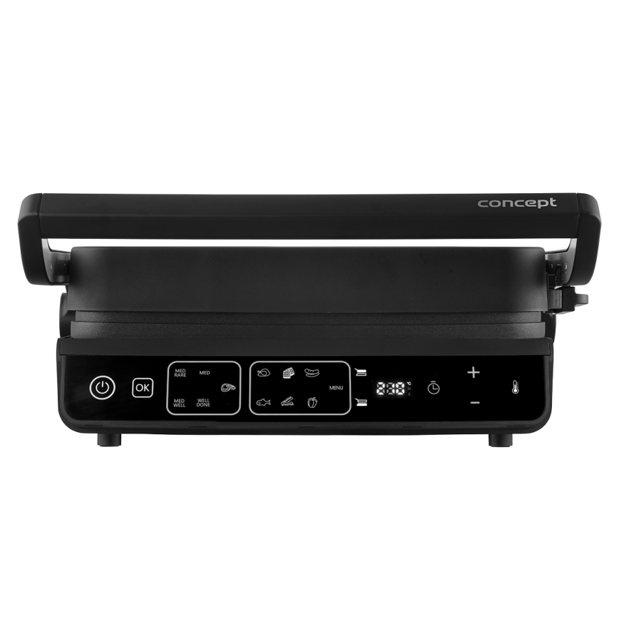 Concept ge3600 - Contactgrill met temperatuursonde GLASS 2000W/230V zwart