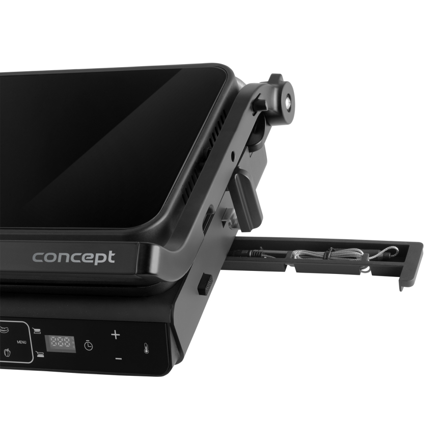 Concept ge3600 - Contactgrill met temperatuursonde GLASS 2000W/230V zwart