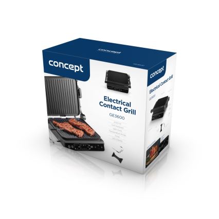 Concept ge3600 - Contactgrill met temperatuursonde GLASS 2000W/230V zwart