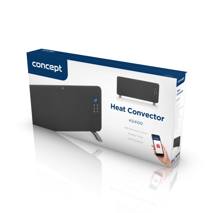 Concept KS4100 - Slimme elektrische directe kachel/convectorkachel 1000/2000W Wi-Fi IP24 grijs