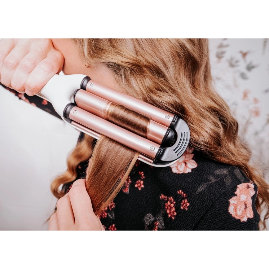 Concept KT2140 - Drievoudige krultang GLAM STYLE 100W/230V wit/roségoud