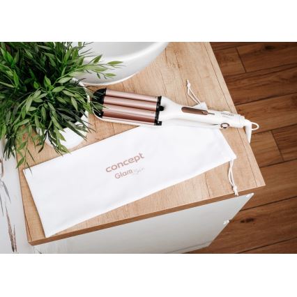 Concept KT2140 - Drievoudige krultang GLAM STYLE 100W/230V wit/roségoud