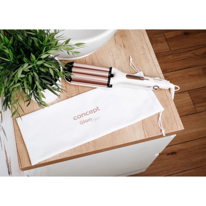 Concept KT2140 - Drievoudige krultang GLAM STYLE 100W/230V wit/roségoud