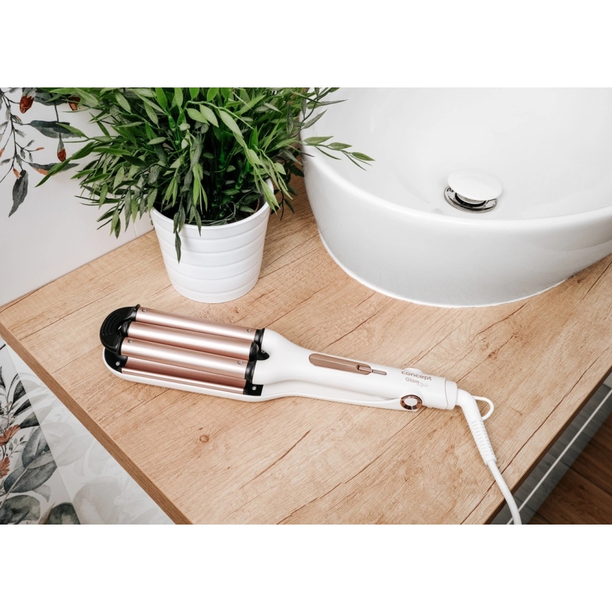 Concept KT2140 - Drievoudige krultang GLAM STYLE 100W/230V wit/roségoud
